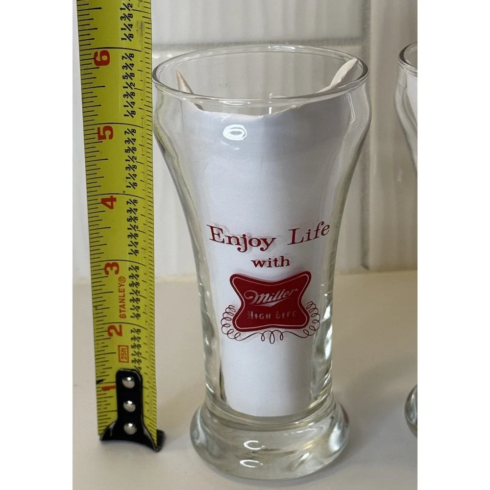 VTG Miller High Life Collectible Beer Glass Set 4 Logo Breweriana Barware MCM